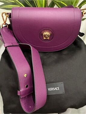 Authentic Versace Plum Leather Crossbody with Gold Medusa